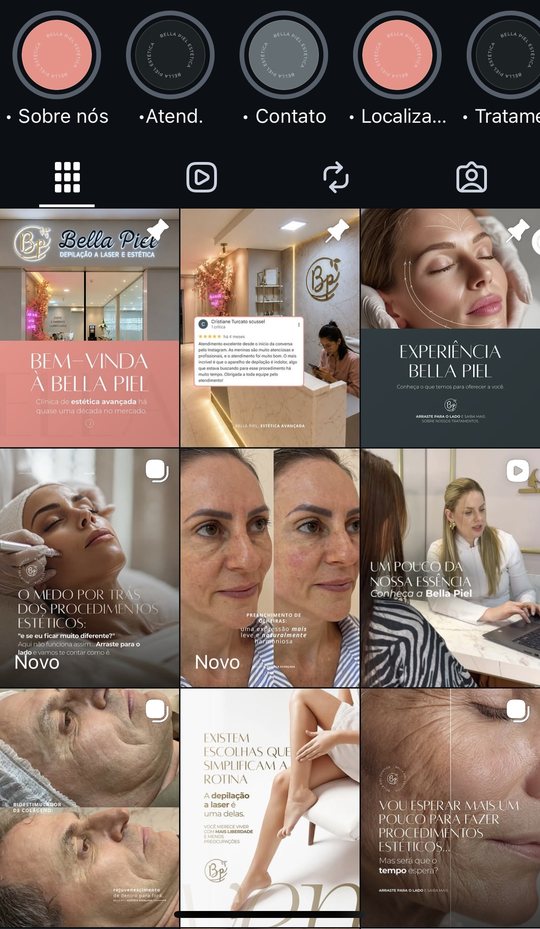Perfil de Instagram de Bella Piel (Clínica de Estética Avançada) gerenciado pela Vertência, agência de marketing digital em Joinville SC